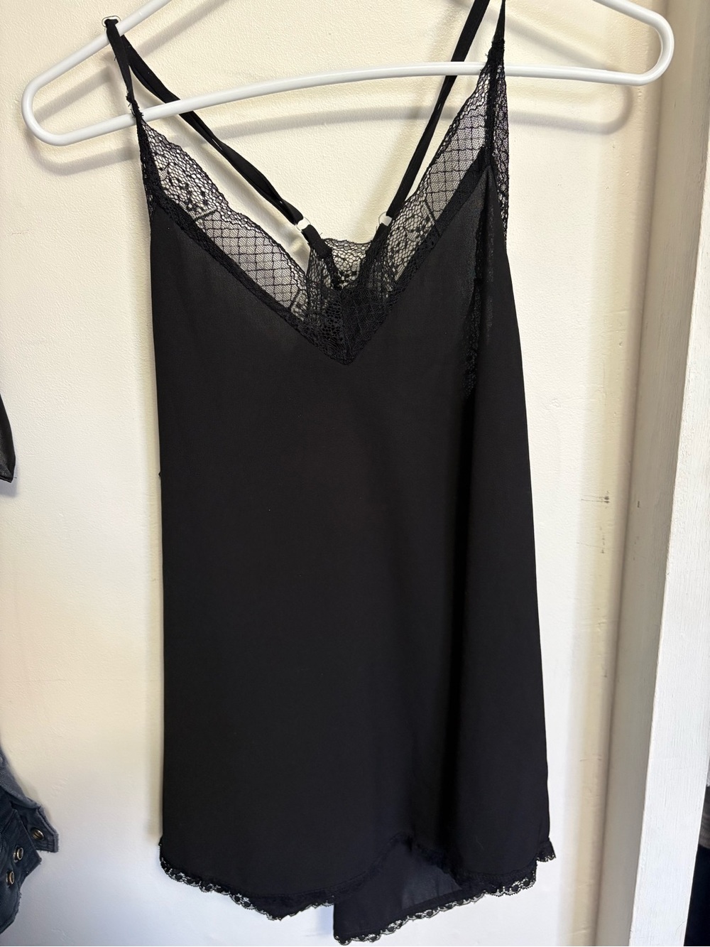 Black Lace-Trim Chemise Slip with V-Neck
